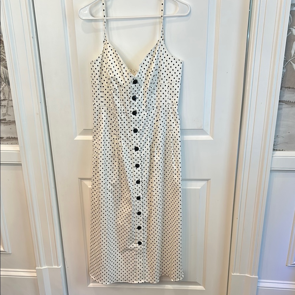 J. Crew Cream and Black Polka Dot Midi Dress